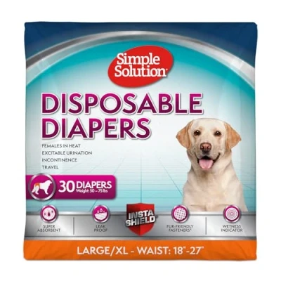 Abbildung von Simple Solution True Fit Einweg Hundewindeln für Hündinnen super saugfähig mit Nässeindikator L/XL (Taille 45,768,6 cm) 30 Stück