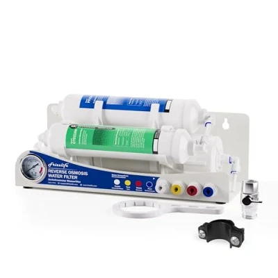 Abbildung von Frizzlife BFRO100 Aquarium Umkehrosmose System, 3 stufiges Countertop RO Trinkwasser Filtersystem mit Manometer, kompakt, 100 GPD