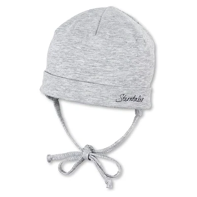Abbildung von Sterntaler OCS Beanie Melange weiche Mütze aus Singlejersey (Bio) Unisex Kopfbedeckung mit Ohrenklappen Baby und Kinder Übergangsmütze zum Binden silber, Größe 43