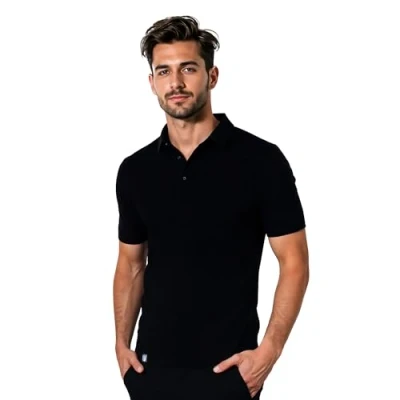 Abbildung von ALPIN LOACKER Merino Shirt Herren Kurzarm I Antischweißshirt Merinowolle Tshirt Thermooberteil atmungsaktiv, Polo Schwarz M