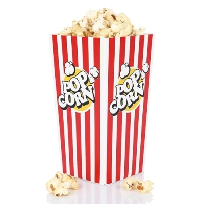 Abbildung von FunX Kraftpapier Popcornboxen 12er Pack Groß Partyboxen für Kino, Filmabende, Kindergeburtstag und Übernachtungsparty 9 x 17 cm Rot/Weiß Gestreift