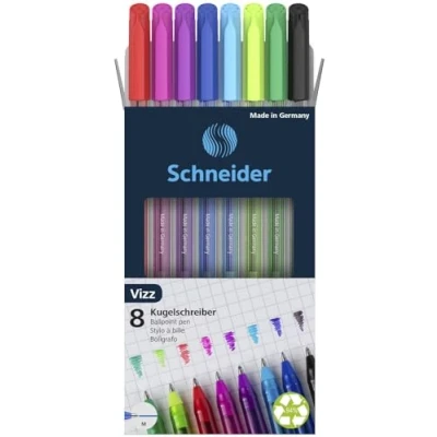 Abbildung von Schneider 102298 Vizz Kugelschreiber (Für leichtes und schnelles Schreiben, Schaft in Schreibfarbe, Strichbreite M) 8 Stück, sortiert, 8er