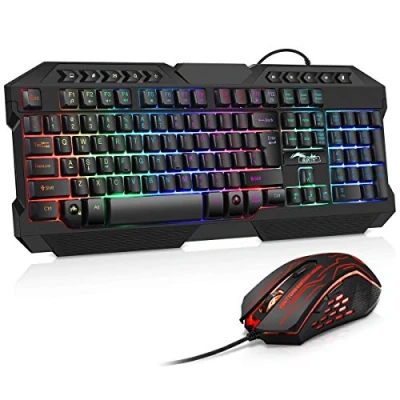 Abbildung von BAKTH Gaming Tastatur und Maus Set, LED Hintergrundbeleuchtung QWERTZ DE Layout, Regenbogen Farben Beleuchtete USB Wasserdicht mit 3600 DPI für Pro PC Gamer