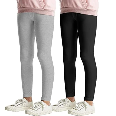Abbildung von L&amp;K II 2er Pack Kinderleggings Basic Uni Farbe Mädchen Baby Leggins Fitness Hose Baumwolle 2708 Schwarz+Grau 122
