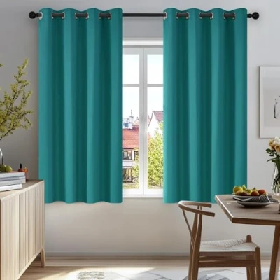 Abbildung von Deconovo Vorhang Verdunkelung Kälteschutz Gardinen Wohnzimmer Blickdicht, 138x117cm(HöhexBreite), Türkis, 2er Set
