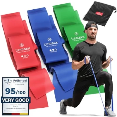 Abbildung von Fitnessbänder 3er Set Extra Lange 2m Widerstandsbänder + Trainings eBook Gymnastikband Fitness Band Gummiband Trainingsband Resistance Sportband Miniband elastisch Krafttraining Pilates Yoga
