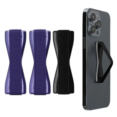 Abbildung von kwmobile Smartphone Fingerhalter 3 Set Handy Halter Griff Halterung Einhandbedienung 3X Handyhalter in Metallic Blauviolett Schwarz