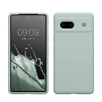 Abbildung von kwmobile Hülle kompatibel mit Google Pixel 7a Silikon Handy Case Handyhülle weiche Oberfläche kabelloses Laden Cool Mint