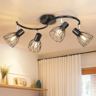 Abbildung von Kimjo Deckenstrahler LED 4 Flammig Schwenkbar Schwarz Deckenlampe Strahler Deckenleuchte E14 Wohnzimmer Lampe Küche Decke Spotbalken Nein Leuchtmittel