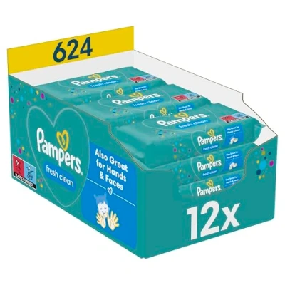 Abbildung von Pampers Fresh Clean Feuchttücher 1 Packungen mit 52 Stück 624 Feuchttücher, milder Duft, auch für Hände und Gesicht geeignet