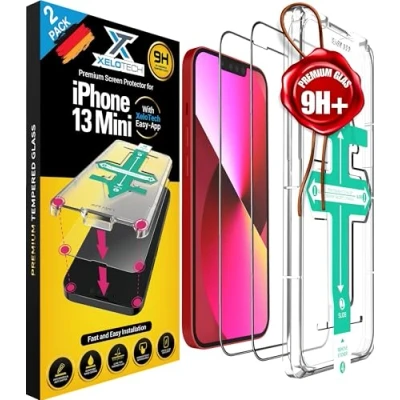 Abbildung von XeloTech 3D/4D Schutzglas für iPhone 13 MINI Mit Easy App Schablone Temperiertes Glas