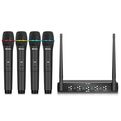 Abbildung von Debra UHF 4 Kanal Wireless Microphone Set mit Metallempfänger,Wireless 100m Reichweite,Mikrofon Kabellos System für Hochzeit Party Kirche Vortrag Bühne Reden Konferenz（4 Handheld (B)）