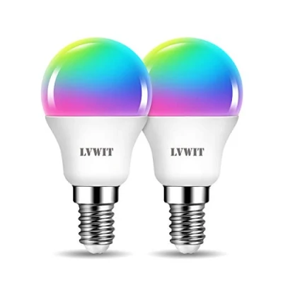 Abbildung von WLAN Smart Led Lampe, E14 5W Dimmbar Bluetooth Glühbirne G45 40w Leuchtmittel Mehrfarbige RGB Wifi Birne Sprachsteuerung, Kompatibel mit Amazon Alexa Echo,Echo Dot Google Assistant, 2 Pack