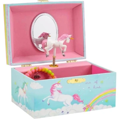 Abbildung von Jewelkeeper Musikalisches Schmuckkästchen Rechteckige Einhorn Box Mädchen mit Musik, Schatztruhe für Schmuck, Schmuckdose Kinder Schmuck Kasten 14 x 10,5 8,5 cm