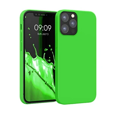 Abbildung von kwmobile Hülle kompatibel mit Apple iPhone 12 / Pro Silikon Handy Case Handyhülle weiche Oberfläche kabelloses Laden Neon Grün