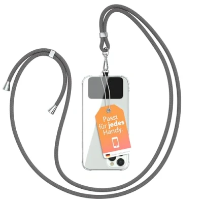 Abbildung von EAZY CASE Handykette Universal zum Umhängen kompatibel mit jedem Smartphone als Handyhülle Band Handytasche Kette Handyband jeder Hülle kombinierbar Kordel in Anthrazit