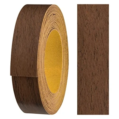 Abbildung von haggiy Melaminkanten Band selbstklebend 18mm x 5m I Kantenband Möbelkantenband Sicherer Halt ohne Bügeln Kantenumleimer Furnier für Regalbretter/Holzplatten (Nussbaum)