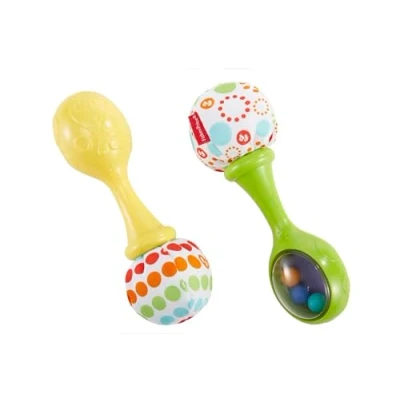 Abbildung von Fisher Price Rumba Rasseln Set aus 2 mit bunten Perlen und weichen Griffen, fördert die sensorische Entwicklung Feinmotorik, für Babys ab 3 Monaten, BLT33