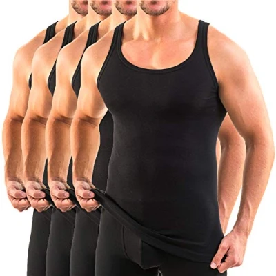 Abbildung von HERMKO 3000 4er Pack Herren Tank Top (Weitere Farben) Bio Baumwolle, Größe:D 5 = EU M, Farbe:schwarz