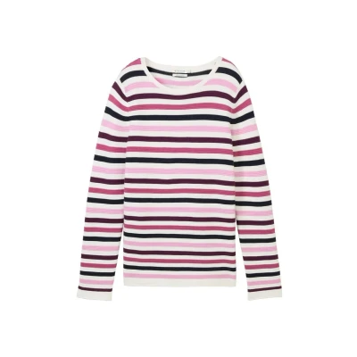 Abbildung von TOM Tailor NEW Ottoman Strickpullover, Damen, Größe: Small, Berry knit stripe design