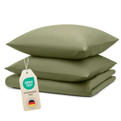 Abbildung von Blumtal Bettwäsche 200x200 cm + 2X Kissenbezug 80x80 Oeko TEX zertifizierte Mikrofaser Bed Sheets Bettbezug Set Duvet Cover 3er Grün