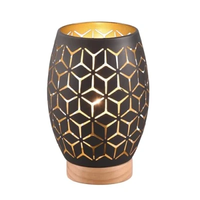 Abbildung von Reality Leuchten Tischleuchte Bidar R51571080, Metall Schwarz matt, Holz naturbelassen, exkl. 1x E27