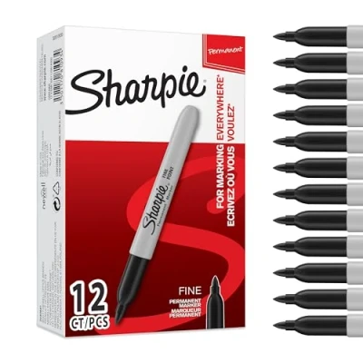 Abbildung von SHARPIE Permanent Marker, Marker Stifte mit feiner Spitze, schwarze permanente Tinte, 12 Stück Market Set