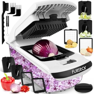 Abbildung von Gemüseschneider Spiralschneider Gemüsehobel Gemüse Schneider Zwiebelschneider Kartoffelschneider Obstschneider Vegetable Chopper Cutter Dicer (4 in 1 Weiß)
