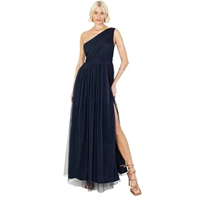 Abbildung von Anaya with Love Damen Womens Ladies Maxi One Cold Shoulder Dress Slit Split Sleeveless Prom Wedding Guest Bridesmaid Ball Evening Gown Kleid, Navy Blue, 44