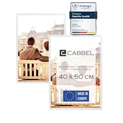 Abbildung von CABBEL Doppelpack (2er Set) Bilderrahmen 40x50 cm, Weiß, stabiles MDF Holz Rahmen, bruchsicherem Plexi Glas, zum Aufhängen, ideal für Fotos/Bilder/Collage