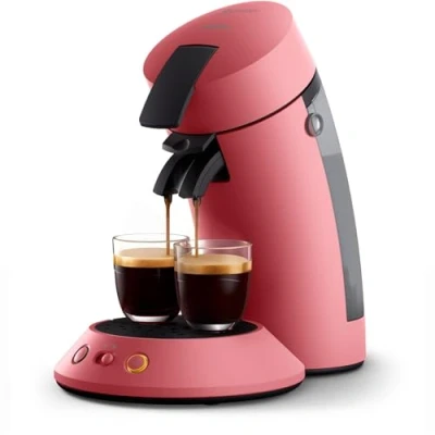 Abbildung von Philips Senseo Original Plus Kaffeepadsmaschine, Kaffeestärkeauswahl, Coffee Boost Technologie, Recycling Kunststoff, Sanftes Rot (CSA210/35)