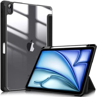 Abbildung von Fintie Hybrid Hülle für iPad Air 11 Zoll M3 2025/ M2 2024, 5/4 Gen (2022/2020) 10,9 mit Stifthalter Stoßfeste Schutzhülle transparenter Hartschale auf der Rückseite, Schwarz