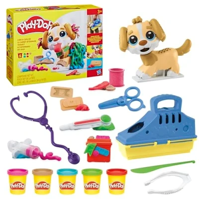 Abbildung von Play Doh F3639 Tierarzt Spielset mit Spielzeughund, Tragebox, 10 Knetwerkzeugen und 5 Farben, Mehrfarbig, 1er Pack