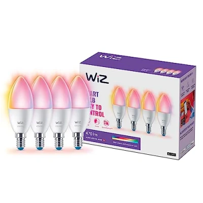 Abbildung von WiZ Tunable White and Color LED Lampen E14 4 er Pack (470 lm), 40 W mit 16 Mio. Farben oder warm bis kaltweißem dimmbarem Licht, smarte Lichtsteuerung über WLAN per Stimme/App