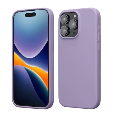 Abbildung von kwmobile Hülle für das iPhone 15 Pro Max Silikon Handy Case stoßfeste Handyhülle mit weicher Oberfläche Veilchen Lila