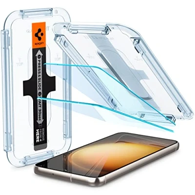 Abbildung von Spigen Glas.tR EZ Fit Schutzfolie kompatibel mit Samsung Galaxy S23, 2 Stück, Kratzfest, Kristallklar, 9H Härte Folie