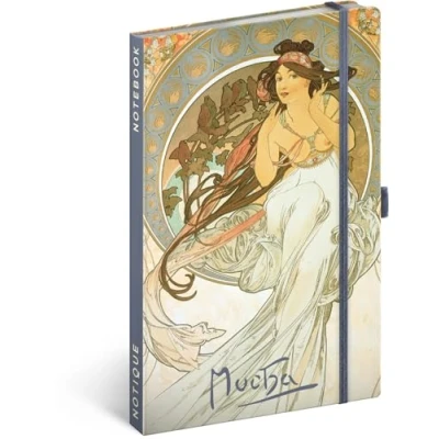 Abbildung von NOTIQUE Notizbuch Liniert mit Gummiband 13x21cm ca. A5, Designer Hardcover Notebook, Notizblock, Notizheft, Journal, Tagebuch für Erwachsene, Damen (Alphonse Mucha Musik)