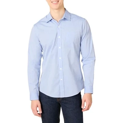 Abbildung von Amazon Essentials Herren Langärmeliges Hemd aus Popeline, Schmale Passform, Französisch Blau, M