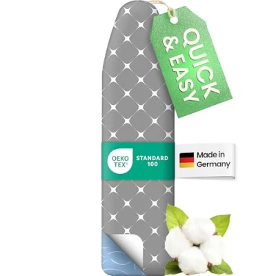 Abbildung von SimplySmooth Premium Bügelbrettbezug 110x30 I OEKOTEX100 Made IN Germany Bügeltischbezug Komfortpolster Bügelbezug für 108 115 x 30 45cm Bügelbrett Bezug Dampfbügelstation Größe S