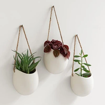 Abbildung von Kazai. Wandvasen Ellie Hängende Keramik Blumentöpfe 3 teilig Wand Deko für Zimmer, Balkon und Garten Creme (matt)