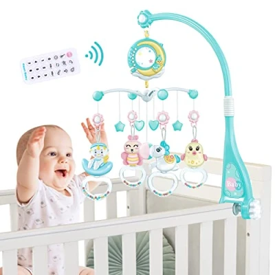 Abbildung von Mobile Baby, Babybett Elektrisch mit Musik Licht und Timing Funktion Projektor, Babys einschlafhilfe spieluhr 150 Melodien, Baby Spielzeug ab 0 1 2 3 4 5 6 Monate, Für Neugeborene Geschenk