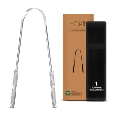 Abbildung von HOKIN Zungenschaber für Erwachsene Zungenreiniger Edelstahl Mundgeruch Bekämpfen 100% Metall Tongue Scraper Cleaner Männer und Frauen Zungenbürste Mundhygiene Produkt (1Pcs Mundpflege Pack)