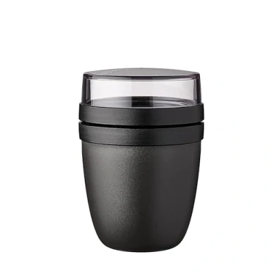 Abbildung von Mepal Müslibecher to go praktischer Joghurtbecher Unterteilung für Joghurt &amp; Müsli Geeignet Gefrierschrank, Mikrowelle Spülmaschine 500 ml + 200 Nordic Black