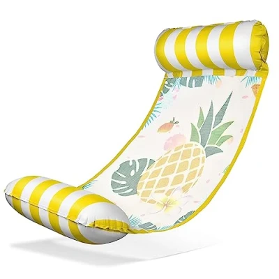 Abbildung von Balinco Wasserhängematte, Wassermatratze, Wassermatte, Schwimmbett, Luftmatratze mit Armlehnen, schwimmende Liegematte, Relaxliege, Wasserspielzeug Kinder &amp; Erwachsense (Ananas Gelb)
