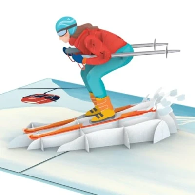 Abbildung von papercrush® Pop Up Karte Skifahrerin Lustige Gutscheinkarte für Frauen (Freundin, Mama, Ehefrau), 3D Gutschein Skirlaub, Handgemachte Ski Geschenkkarte Weihnachten, Winter Geburtstagskarte