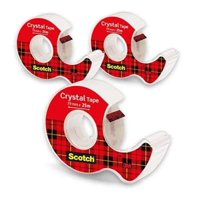 Abbildung von Scotch Crystal Transparentes Klebeband, 19mm x 25m, 3 Handabroller mit Rollen/Packung