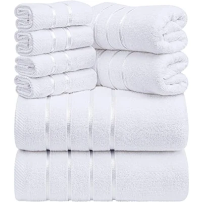 Abbildung von Utopia Towels 8er Pack Handtuch Set mit Aufhängeschlaufe aus 97% Baumwolle, saugfähig und schnell trocknend 2 Badetücher, Handtücher, 4 Waschlappen (Weiß)
