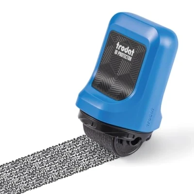 Abbildung von Trodat ID Protector Tintenroller (blau) Datenschutz Rollstempel um Namen, Adressen uvm unkenntlich zu machen