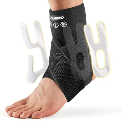 Abbildung von Sprunggelenkbandage, Knöchelbandage mit Seitenstabilisator, Einstellbar Sprunggelenk Bandage Fußgelenk, Orthese für Verstauchungen, Plantarfasziitis, Fußbandage Sport Alltag