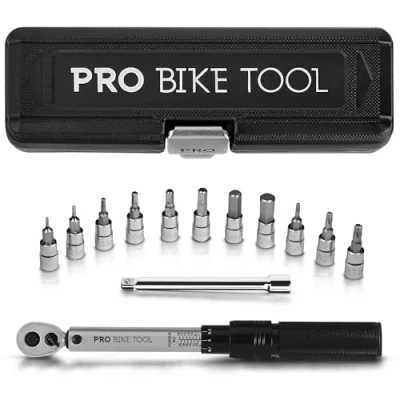 Abbildung von PRO BIKE TOOL Drehmomentschlüssel Fahrrad &amp; Motorrad 1/4 Zoll Antrieb mit Umschaltknarre und Verlängerung, Messbereich 2 bis 20 Nm Präzisionswerkzeug inklusive Innensechskant Torx Bits für MTB